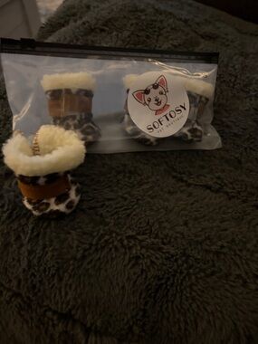 Leopard Print Faux Fur Dog Boots - Brown & Cream